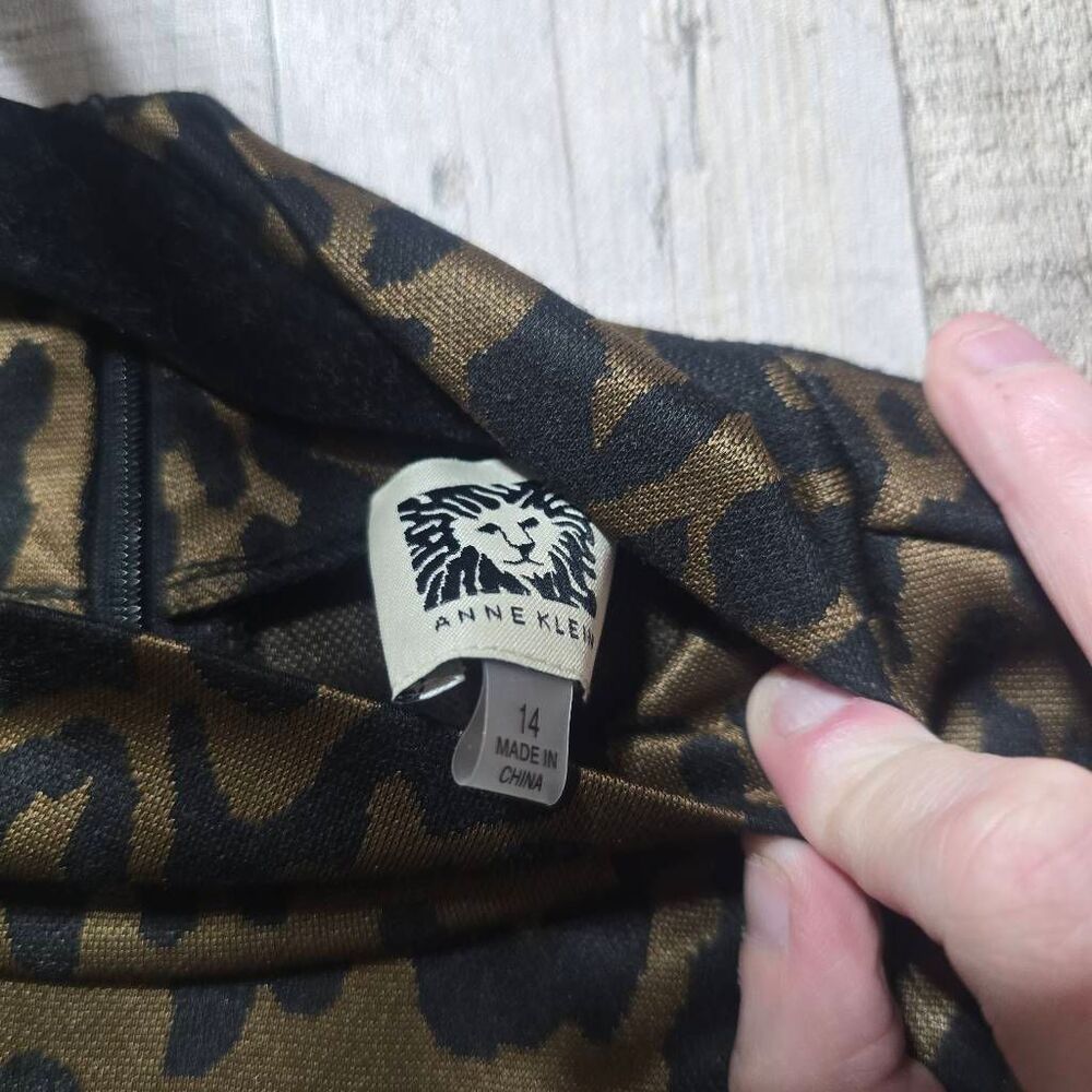 Anne Klein Espresso Leopard Print Midi Mock Neck Dress 14 Animal Fall Winter - Picture 4 of 5